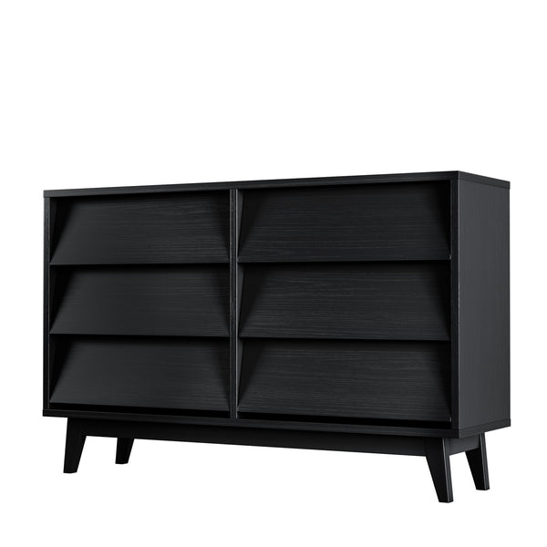 English Elm 6 Drawer Double Dresser with Vintage Bevel Design, Solid Wood Legs, Smooth Metal Runners, Sturdy Storage Organizer W578P170159