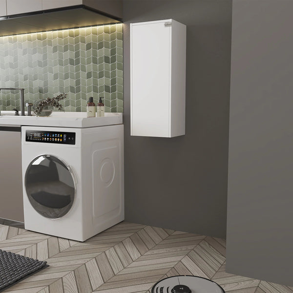 English Elm White Folding Table with Storage Shelves, Modern Rectangular White Accent Table with 3 Open Tiers for Organizing Rooms, Hallways, Entryways (66.4" H) B062P290293