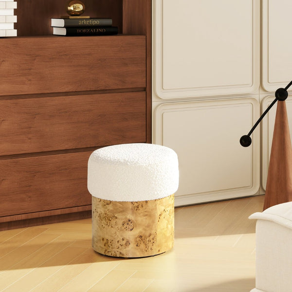 English Elm Nebula Sculptural Boucle Round Ottoman with Three Legged Base for Living Room B2719P238446
