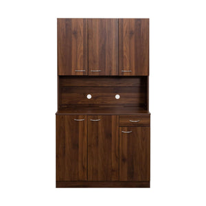English Elm 70.87" Melamine Wardrobe & Kitchen Cabinet, 6-Door Storage with Drawer & Open Shelf, Walnut Finish, Durable Sturdy Design W331S00172