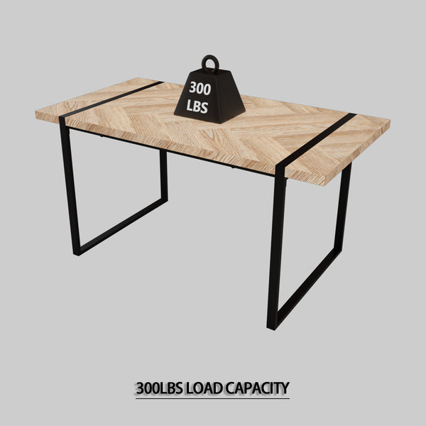 English Elm 59" Rustic Industrial Dining Table Set With Pu Chairs – 6-Piece Farmhouse Style Kitchen Furniture W2189S00220