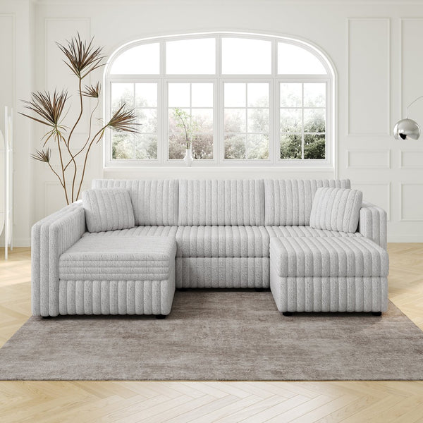 English Elm 106.3" Soft U-Shaped 4-Person Sofa With Ottoman – Modern Comfort, Storage & Style For Any Room W1767S00012