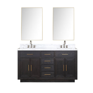 English Elm Black Oak Double Bath Vanity With Carrara Marble Top, Chrome Faucets & 28" Mirrors - Ready To Install! B2731S02172