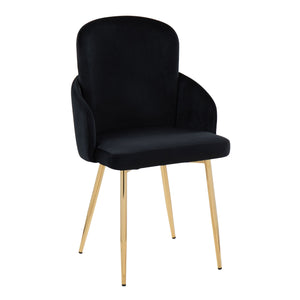 English Elm Dahlia Modern Dining Chair Set Of 2: Luxurious Black Velvet & Gold Metal Accents For Glam Interiors B202S01186