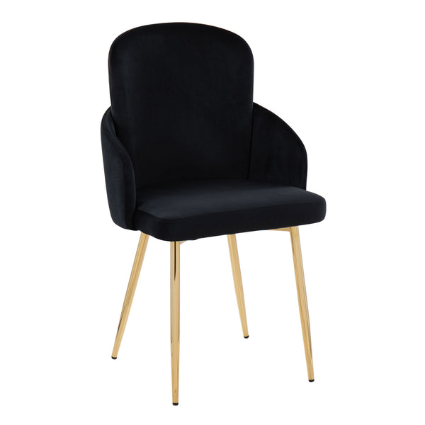 English Elm Dahlia Modern Dining Chair Set Of 2: Luxurious Black Velvet & Gold Metal Accents For Glam Interiors B202S01186