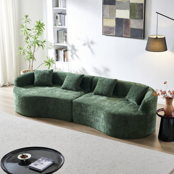 English Elm 111" L Shaped Cloud Sofa Plush Chenille Upholstered High Density Foam Apartment Living Room Green W1669S00056