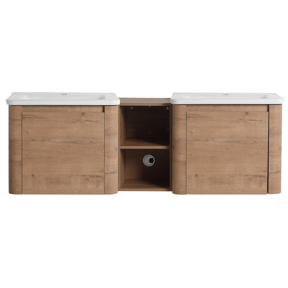 English Elm 60'' Wall-Mounted Vanity with White Ceramic Sink, Plywood Shelves, Soft-Close Door, Scratch & Water-Resistant Finish W999S00381