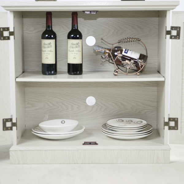 English Elm Storage Sideboard with Mirrored Acrylic Doors and Wood Grain Mdf Finish for Compact Rooms White W2899P372747
