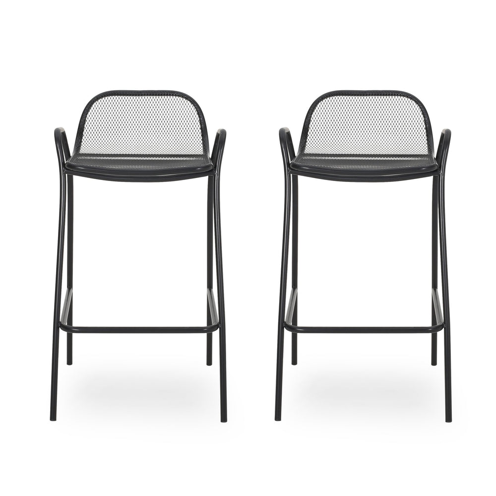 English Elm Christopher Knight Home® - BALTIMORE Linda Modern Iron Barstool Set of 2 Matte Black – Powder-Coated Mesh Seating, Durable Outdoor 디자인 65475.00BLK