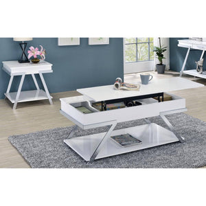 English Elm Contemporary Gloss White End Table with Open Shelf and Polished Chrome Legs for Living Rooms B011P207455