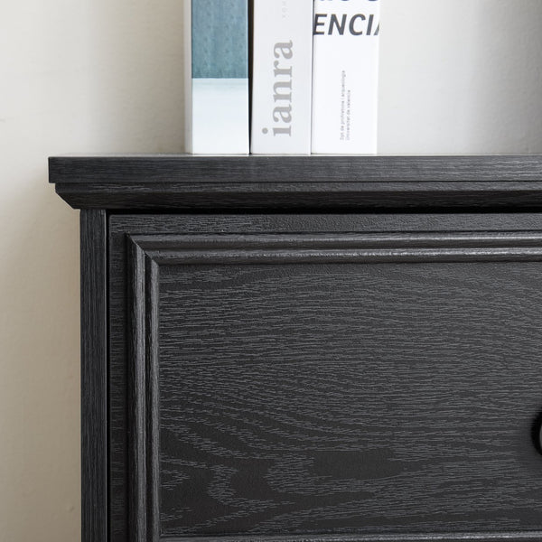 English Elm Modern 6-Drawer Chest of Drawers for Bedroom — Spacious Wooden Dresser with Smooth Glide Drawers, Elegant Patterned Top Black W2275P224406