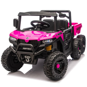 English Elm 24v Electric Kids Dump Truck 4wd Six Wheel Ride on with Remote Suspension Cargo Bucket Pink W1578P380845