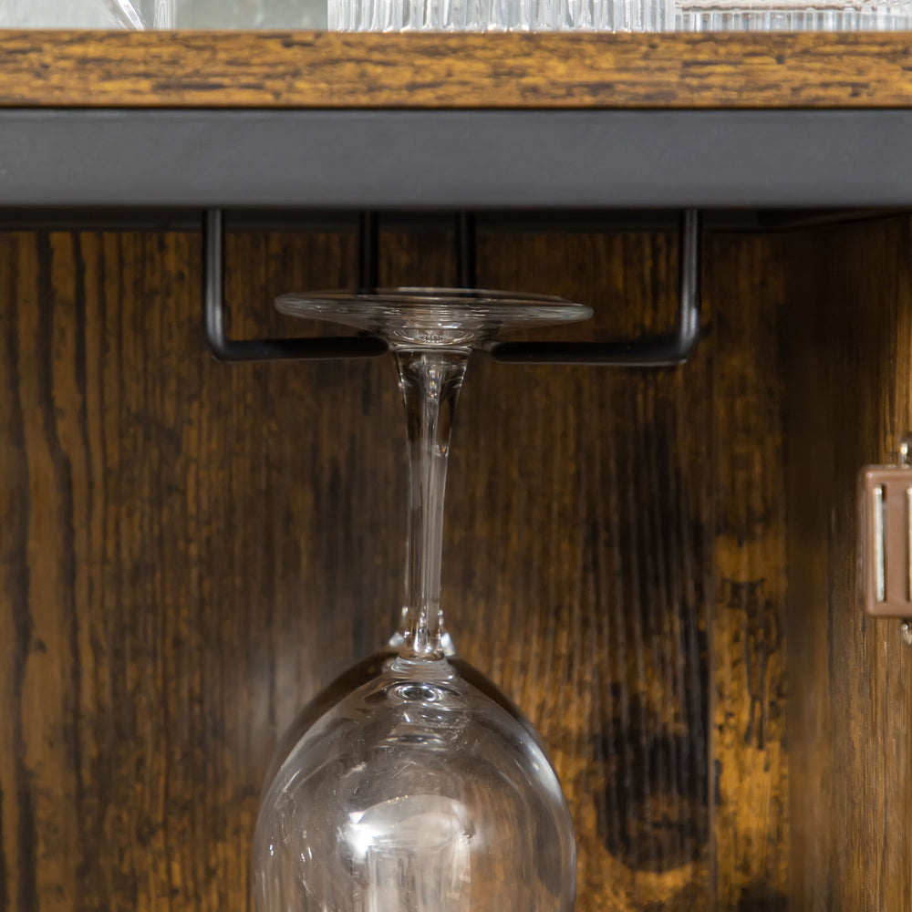 English Elm Homcom Industrial Wine Cabinet With 9-Bottle Rack, Glass Holders, Mesh Doors & Rustic Storage Charm W2225P217387