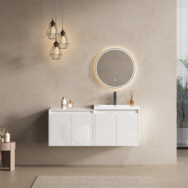English Elm 48" Bathroom Vanity With Resin Sink, Soft-Close Doors & Wall Cabinet - Modern Floating Design! W999S00421