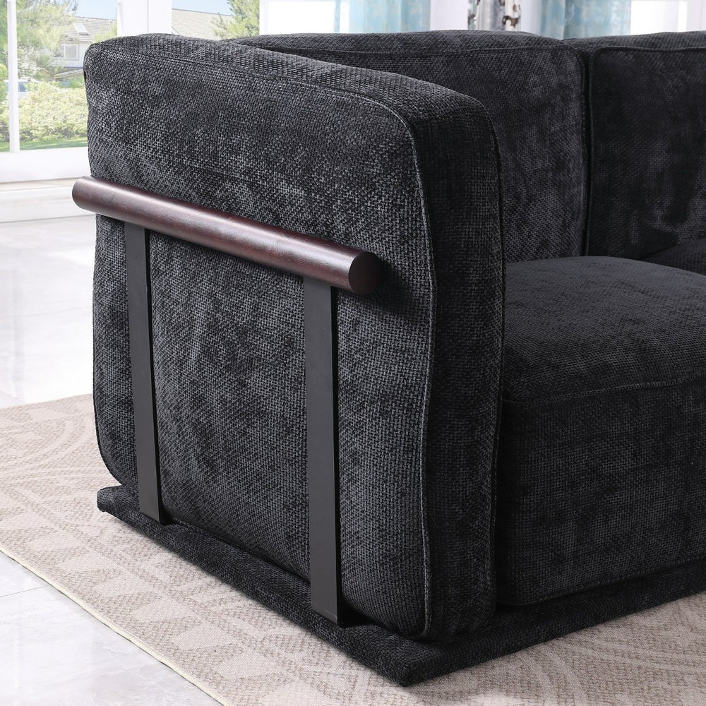 English Elm 102 Inch Linen Modular Sectional Sofa with Hidden Storage and Cloud Cushion Comfort Black W1099S00195