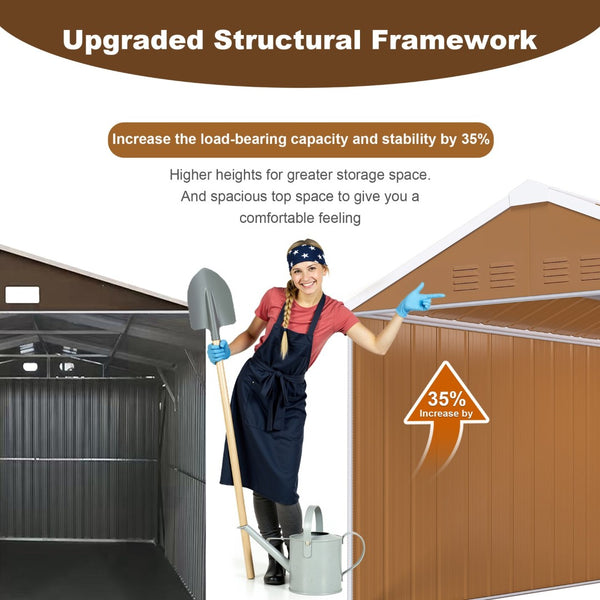 English Elm 12x8 Galvanized Steel Outdoor Storage Shed Weatherproof Backyard Tool Organizer W2700P344178