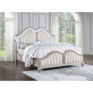 English Elm Katerina Ivory Upholstered Platform Bed With Silver Oak Accents & Led Lighting For Stylish Elegance B062S00718