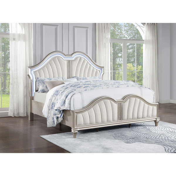 English Elm Katerina Ivory Upholstered Platform Bed With Silver Oak Accents & Led Lighting For Stylish Elegance B062S00718