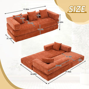 English Elm UNITED Folding Sofa Bed with Removable Cover Zipper, Chenille Memory Foam Sleeper for Small Spaces Orange W1568P293805