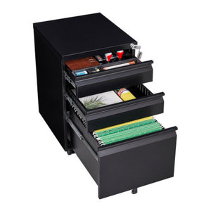 English Elm 3-drawer Rolling Steel File Cabinet Fully Assembled with Lock and Pen Tray for Office Black T3625P495548