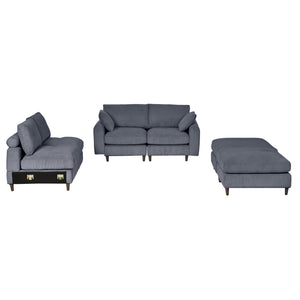 English Elm Modern corduroy modular sectional sofa U‑ or L‑shape convertible oversized seating with storage pockets adjustable headrests Grey W2121S00008