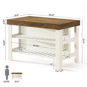 English Elm Kitchen Island Counter Height Farmhouse Engineered Wood Two-tone Prep Table with Open Shelves T3971P464514