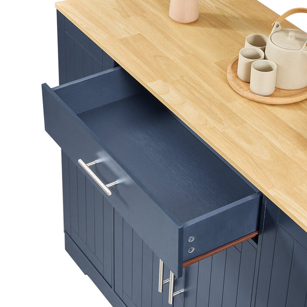 English Elm 53'' Kitchen Storage Islands with Drawers and Trash Can Storage, Modern Farmhouse Design, 53.2"W x 20.9"D x 38.0"H Navy Blue W1820P281266