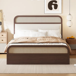 English Elm Queen Wooden Platform Bed With Trundle, 2 Storage Drawers & Padded Headboard In Espresso Finish N820S00010P-GIGA
