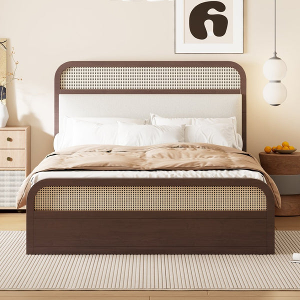 English Elm Queen Wooden Platform Bed With Trundle, 2 Storage Drawers & Padded Headboard In Espresso Finish N820S00010P-GIGA
