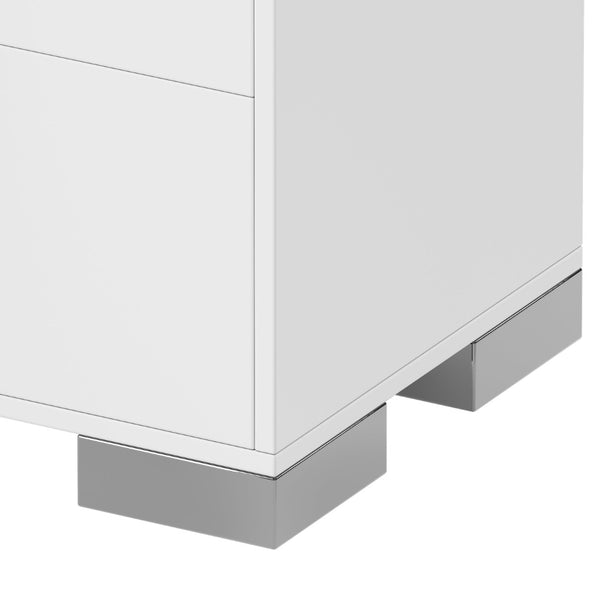 English Elm Modern Two Drawer Nightstand with Slim Metal Legs and Mirrored Bar Handles for Bedroom White W5271P416538