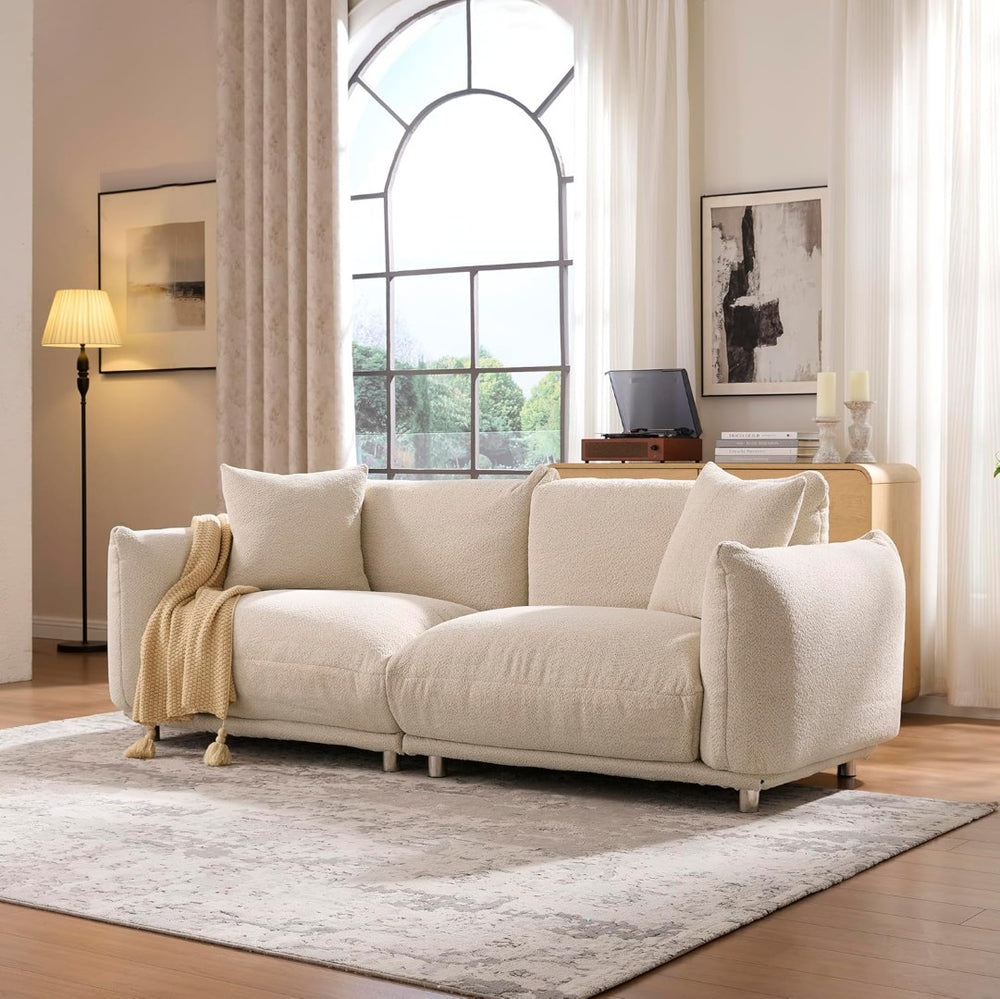 English Elm Cozy Three Seat Sofa Stain Resistant Fabric Hardwood Frame for Modern Living Rooms Beige W3226P371356