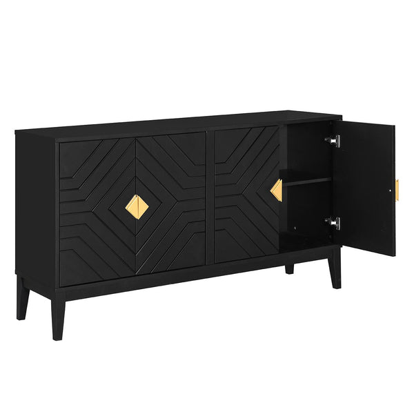 English Elm Christopher Knight Home® - 4-Door Elegant Sideboard Storage Cabinet With Gold Handles - Modern Black Design For Living & Dining N759P192449B