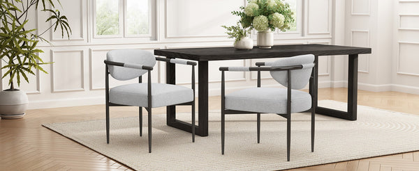 English Elm Modern Upholstered Armchair Set Two Beige Cushioned Seats with Bronze Iron Legs N762P329075A