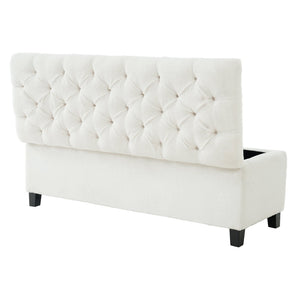 English Elm Ottoman Storage Bench Boucle Tufted Upholstered with Rubberwood Legs Bedroom Entryway N779P369512W