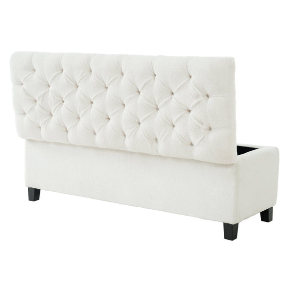 English Elm Ottoman Storage Bench Boucle Tufted Upholstered with Rubberwood Legs Bedroom Entryway N779P369512W