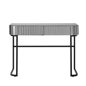 English Elm 39" Mirrored Vanity Table with Stainless Steel Base, 2 Drawers, Tempered Glass Top, 250lb Capacity, Gray Glam Desk N704P171796B