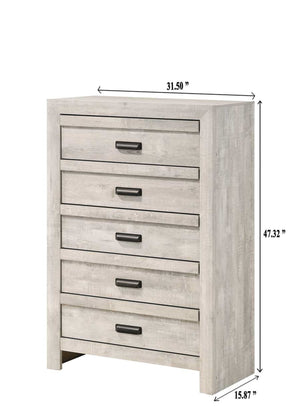English Elm 1pc Rustic Contemporary Chest with Five Drawers, Metal Pulls, Distressed Finish for Stylish Bedroom Storage Gray 33.82 L x 18.19 W x 51.37 H B011P368147