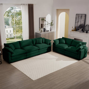 English Elm Modern Fabric Living Room Sofa Set - Plush Green Corduroy, 2 Deep Seat 2-Seater Sofas With Cushions W714S00813
