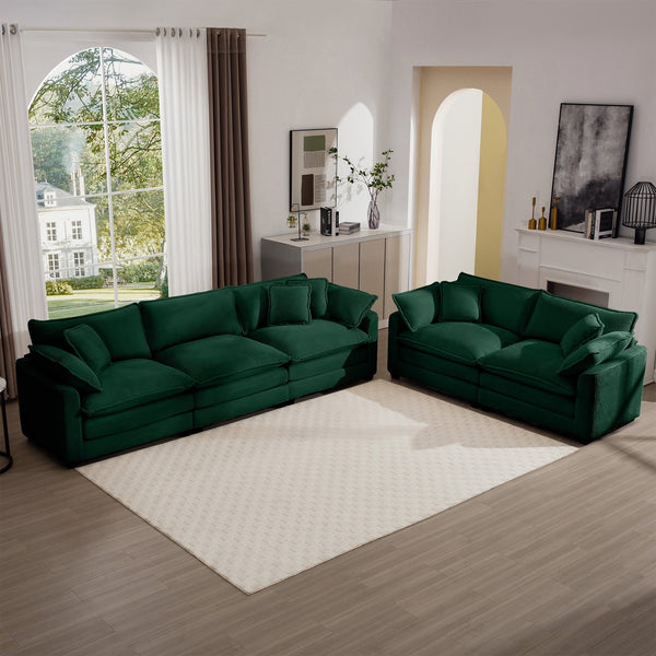 English Elm Modern Fabric Living Room Sofa Set - Plush Green Corduroy, 2 Deep Seat 2-Seater Sofas With Cushions W714S00813