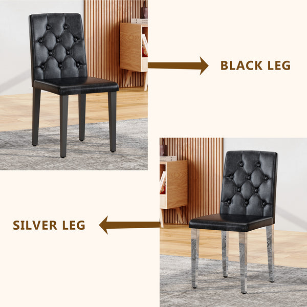 English Elm 4-pack PU dining chairs with ergonomic buckle backrest, gold metal legs, high-density sponge comfort Black+Silver W1151P295708