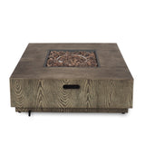 Christopher Knight Home® Noble House Wellington Square Iron Wood Pattern Fire Pit -50,000 Btu Tank Outside