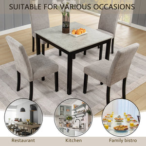 English Elm Elegant Square Acacia Wood Dining Set with Four Linen Upholstered Chairs Modern Style W1998S00090