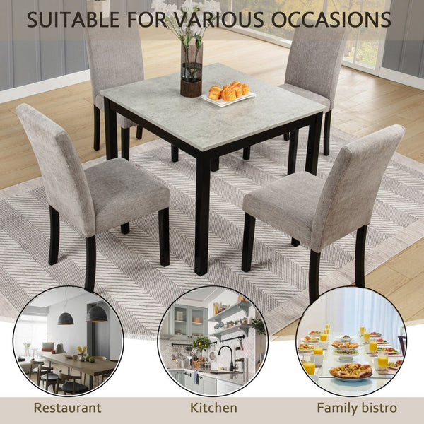 English Elm Elegant Square Acacia Wood Dining Set with Four Linen Upholstered Chairs Modern Style W1998S00090