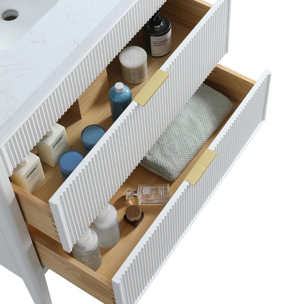 English Elm Fully Assembled 36 Inch White Bathroom Vanity with Carrara Marble Top and Soft Close Cabinet W1826P439634