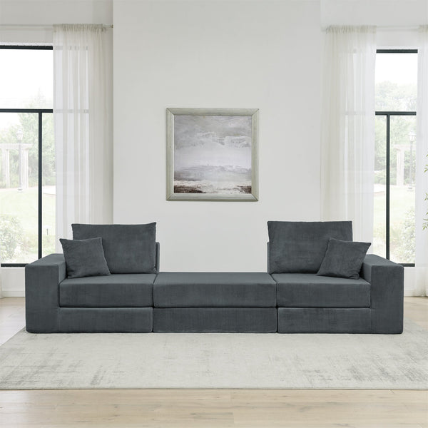 English Elm Modular Cloud Sectional Sofa with Corduroy Upholstery, Deep-Seat Sleeper Loveseat, Removable Ottoman, No-Assembly Comfort and Customizable Configuration Grey W1117P357546