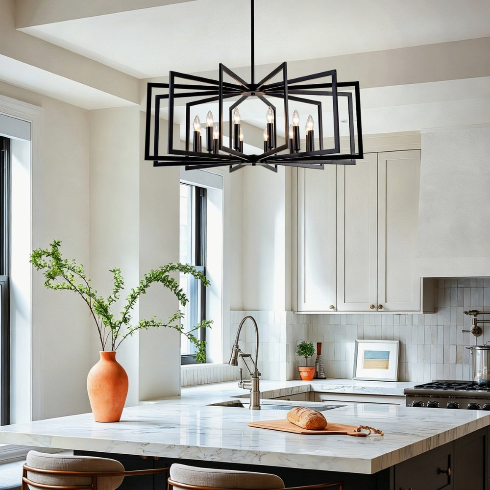 English Elm 12light Tiered Lantern Chandelier Matte Black Metal Industrial Farmhouse Foyer Fixture W5008P465323