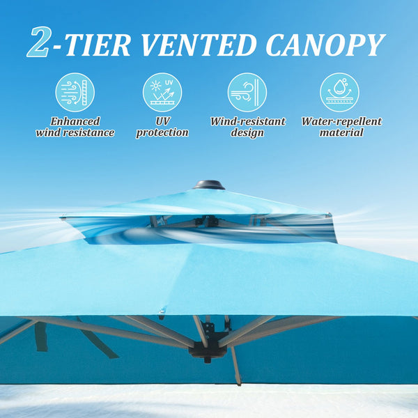 English Elm 9 9 ft Aluminum Cantilever Patio Umbrella with Tilt, Hydraulic Lift, UPF50+ Canopy, Rustproof Frame Lake Blue W1859P337816