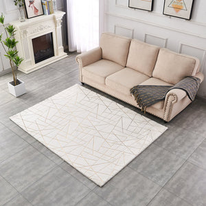 English Elm Luxury Plush Faux Fur Area Rug - Machine Washable White & Gold Geometric Design For Modern Spaces B030P233686
