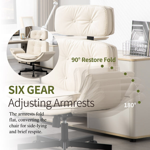 English Elm Criss Cross Wide Seat Pu Leather Swivel Task Chair with Removable Headrest Beige W3118P404121