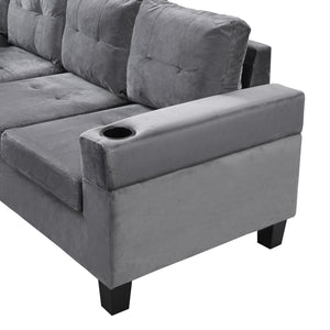 English Elm Sectional PU Sofa Set with L-Chaise, Built-In Cup Holders, Thick Foam Cushions, Modern 4-Seater Comfort Grey 69.29 L x 33.46 W x 13.78 H W2297S00011